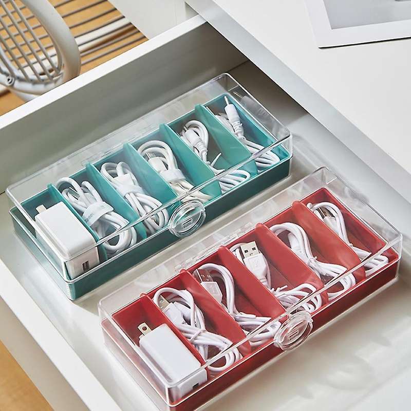 2pcs Transparent Data Cable Storage Box Mobile Phone Charging (green)
