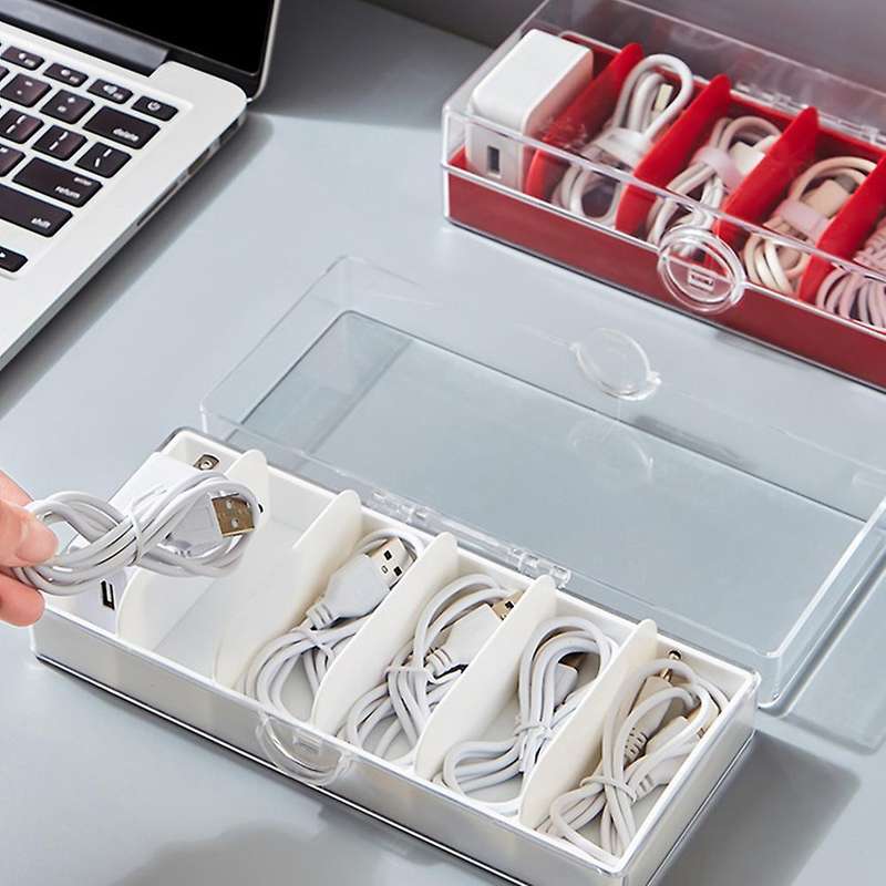 2pcs Transparent Data Cable Storage Box Mobile Phone Charging (green)