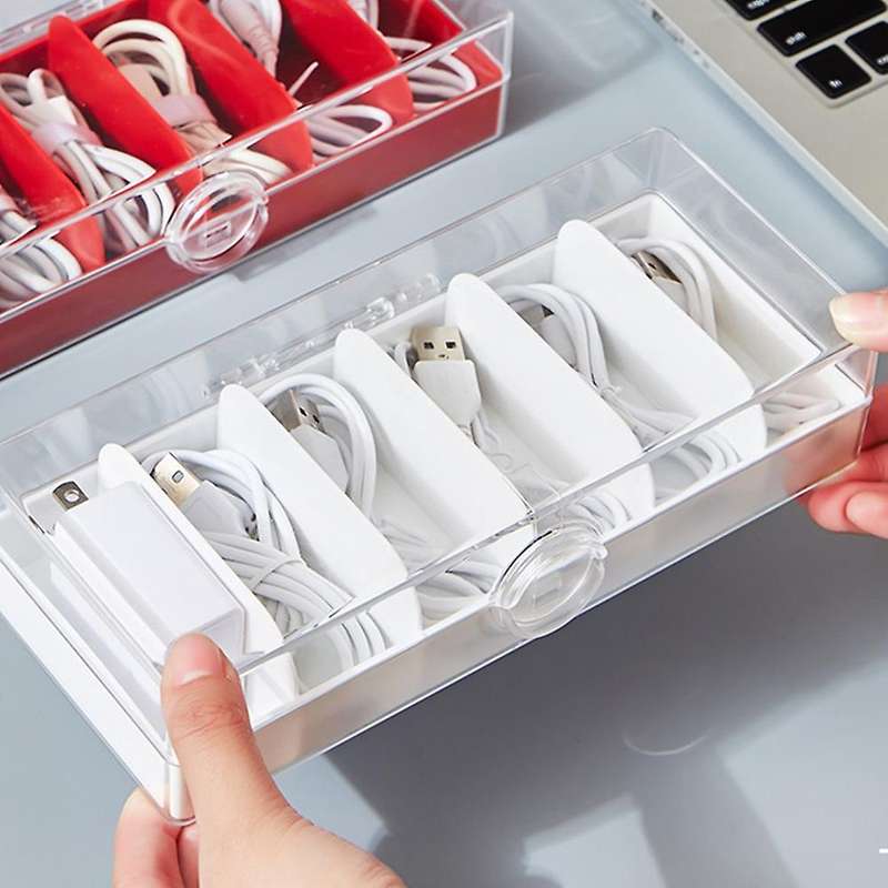 2pcs Transparent Data Cable Storage Box Mobile Phone Charging (green)