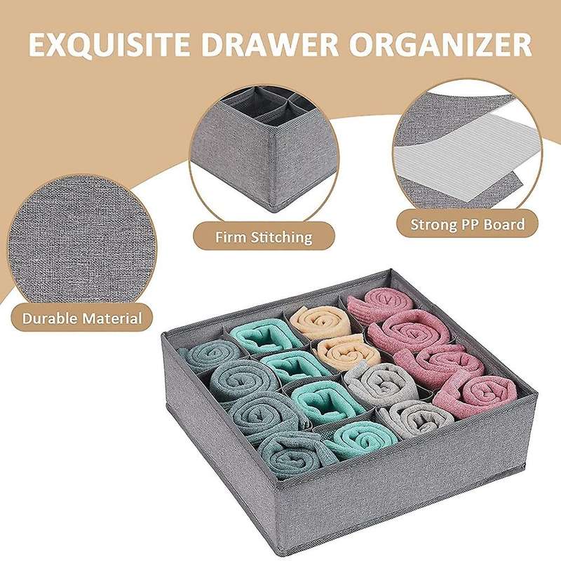 3 Pack Socks Underwear Drawer Divider, 16 Cell Closet Storage Boxes