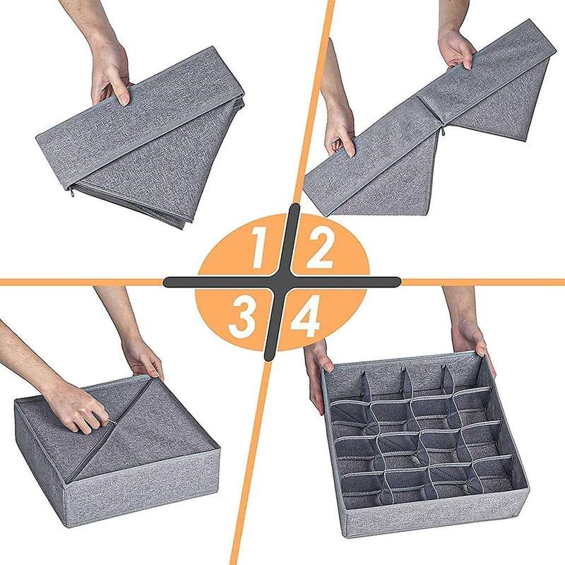3 Pack Socks Underwear Drawer Divider, 16 Cell Closet Storage Boxes