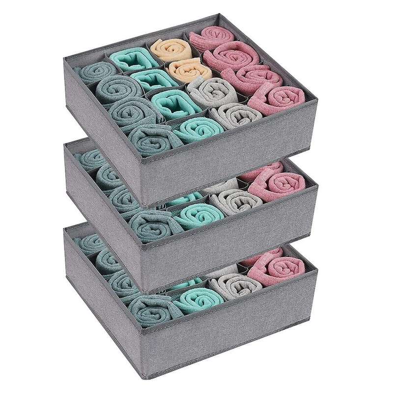3 Pack Socks Underwear Drawer Divider, 16 Cell Closet Storage Boxes
