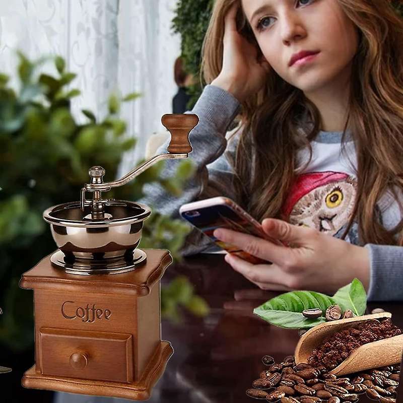 Manual Coffee Grinder Vintage Antique Style Wooden Coffee Grinder