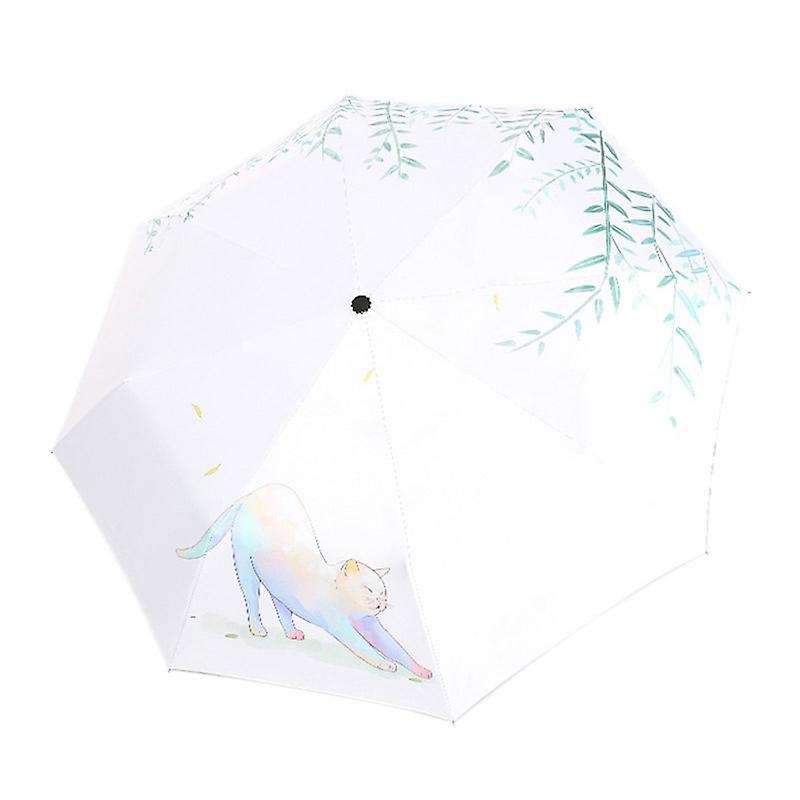Sun Umbrella Rain Three Folding Umbrella Lovely Cat Female -spring