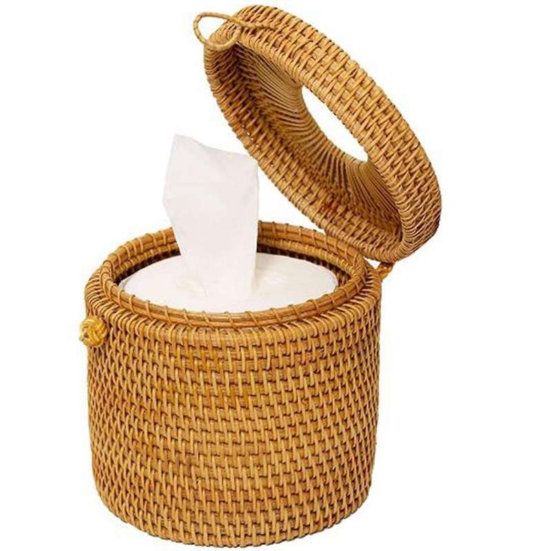 Rattan Tissue Box for Storage Single Roll and Tissues In Bathroom