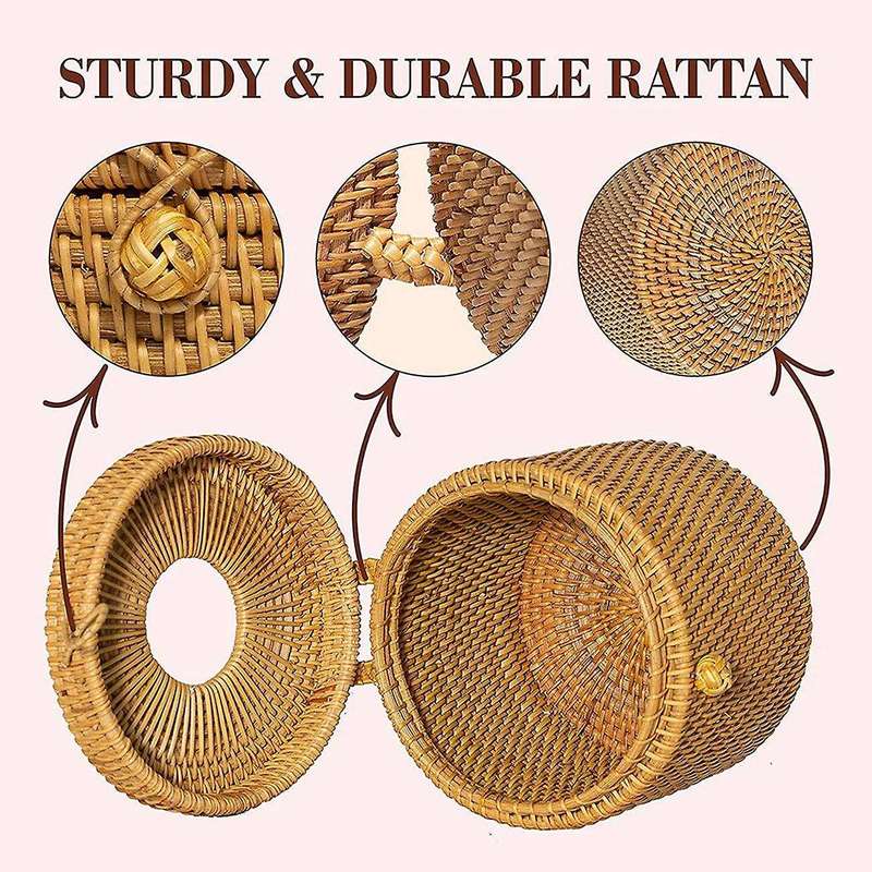Rattan Tissue Box for Storage Single Roll and Tissues In Bathroom