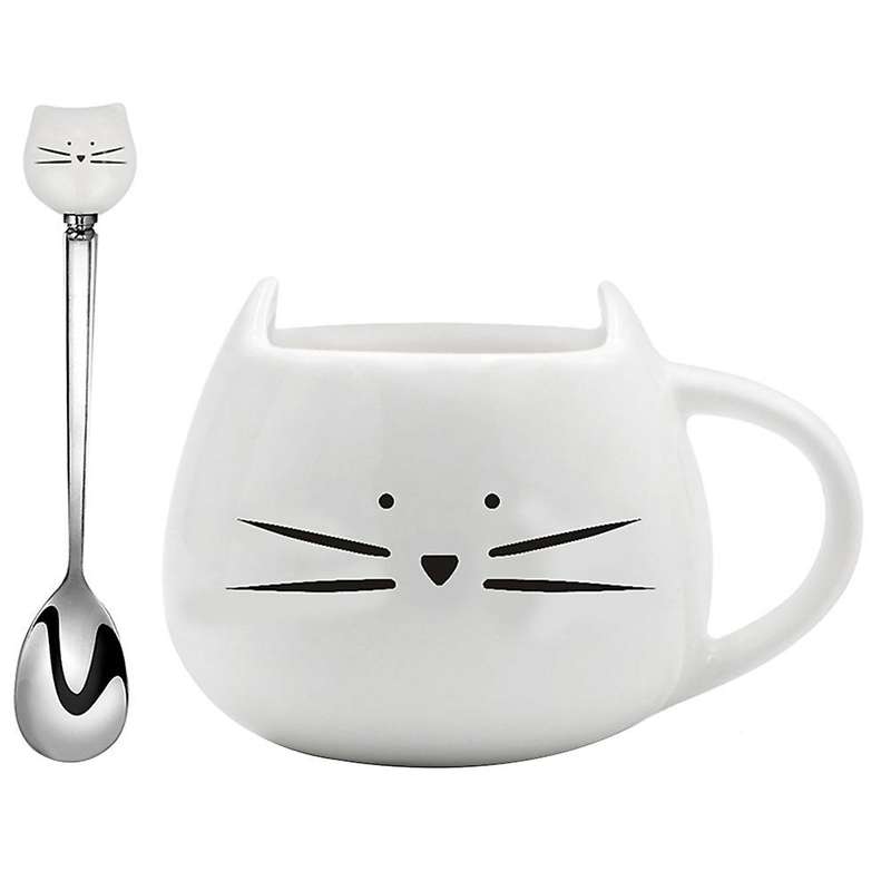 Cartoon Cat Mug Modern Nordic Creative Simple Cute Ceramic Mug White