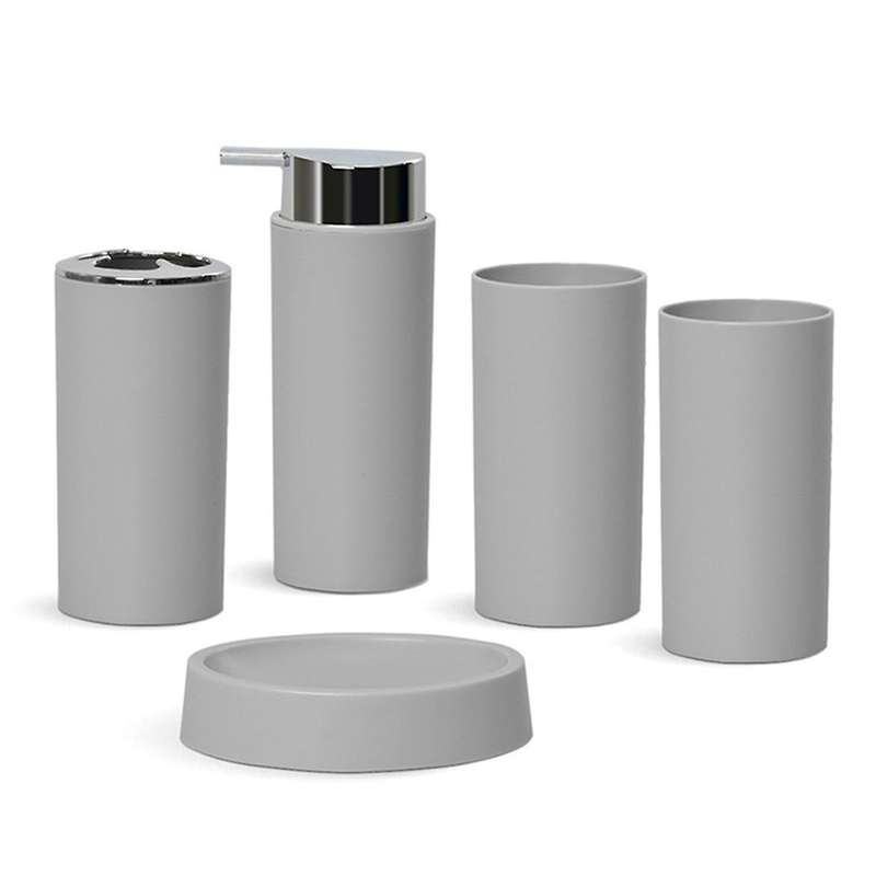 Solid Color Bathroom Toiletry Set Toothbrush Soap Box 5-piece Grey