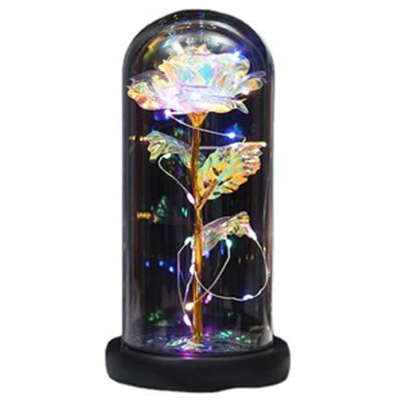Artificial Permanent Rose Glass Dome with Led Light for Valentine's