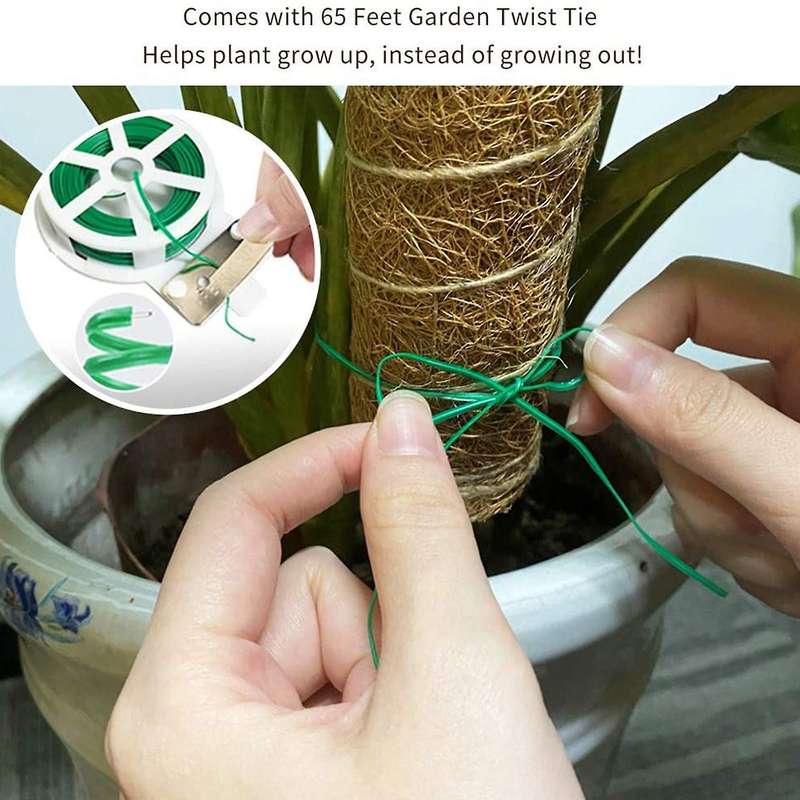 Moss Poles for Climbing Plant Coir with 20m Garden Twist Tie, 4 Pack
