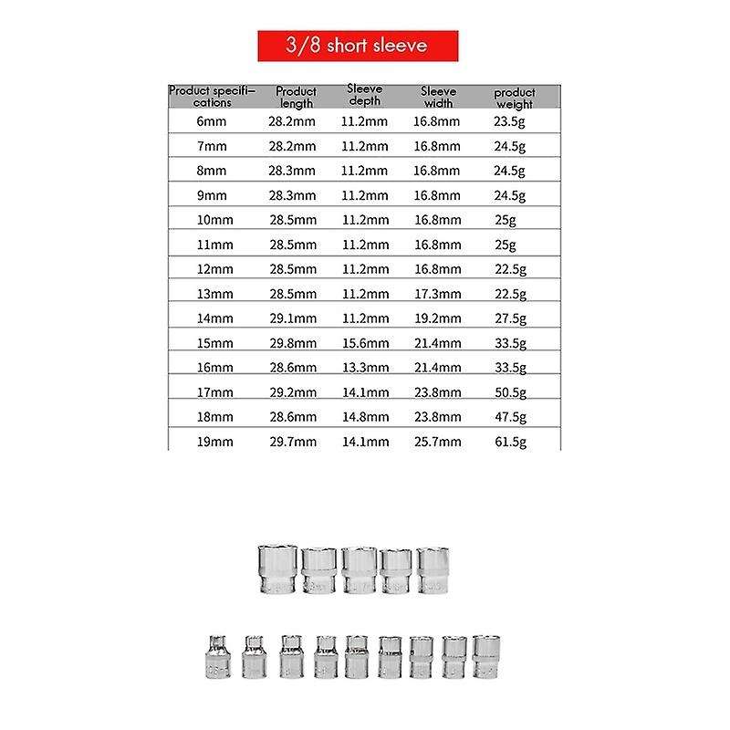 14pcs 3/8inch 6 7 8 9 10 11 12 13 14 15 16 17 18 19mm Socket Set