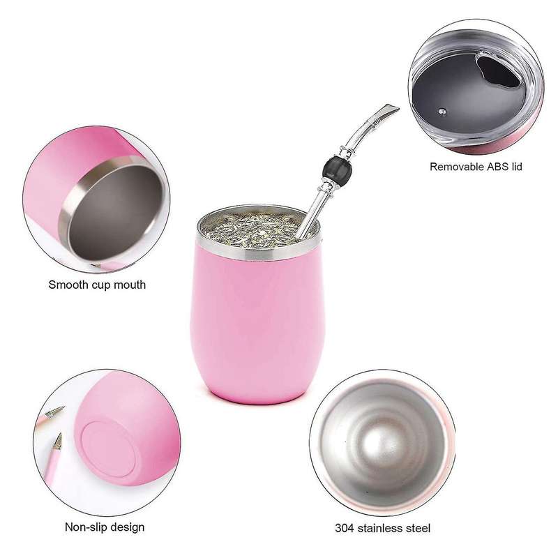 Stainless Yerba Tea Set Tea Cup with Lid Spoon Straw Brush,silver