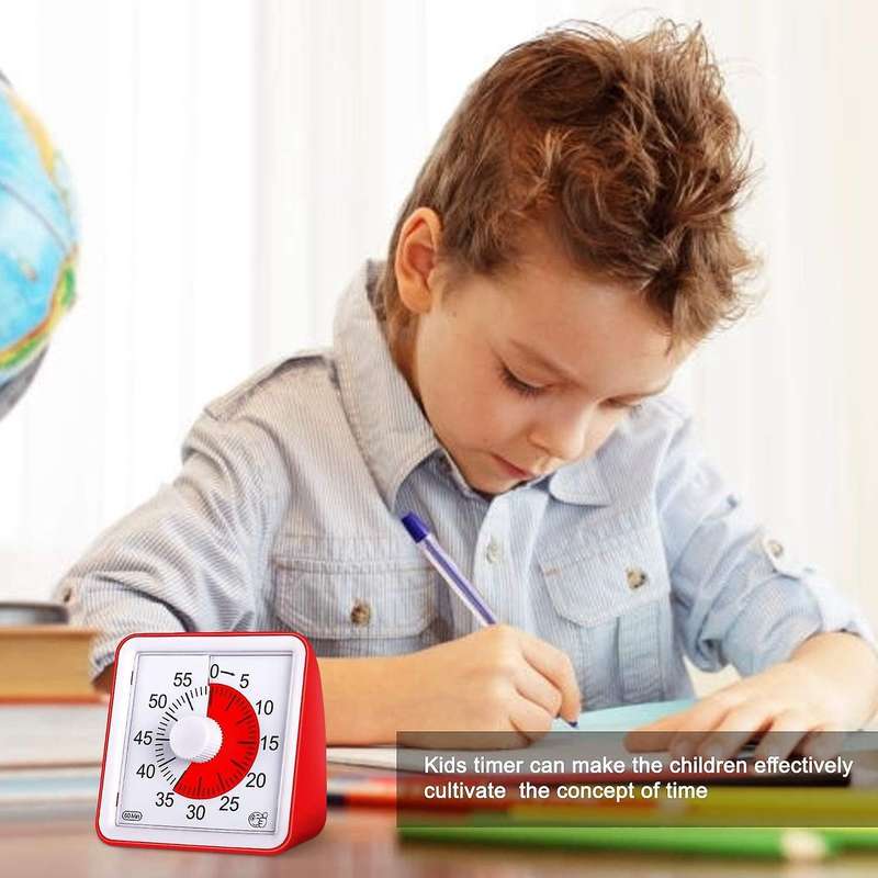 60 Minute Kids Timer,3 Inch Silent Visual Analog Timer for Kids,red