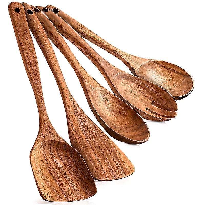 Wooden Cooking Utensils - Wooden Spoons for Cooking, Wooden Set Of 5