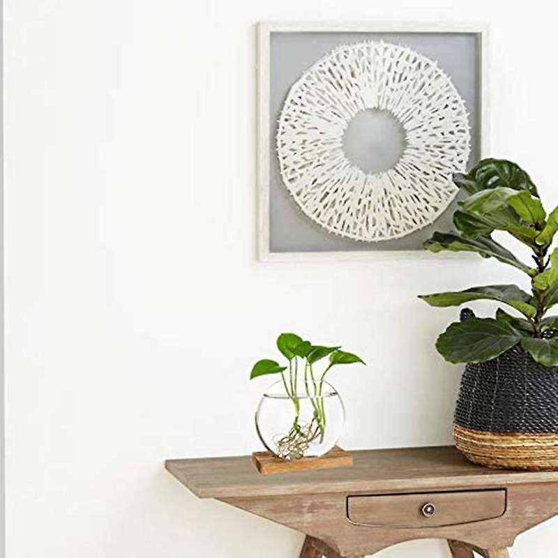 Glass Vase with Wood Stand for Hydroponic Plants Home Office Decor 1