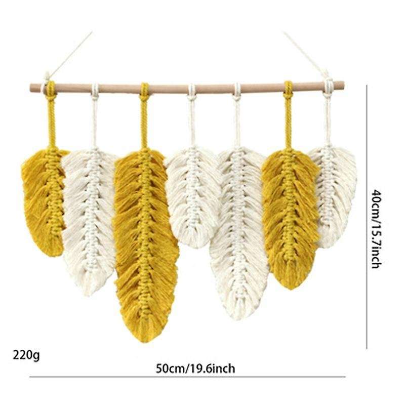 Handmade Macrame Wall Hanging Feather Cotton Woven Leaves Living Room