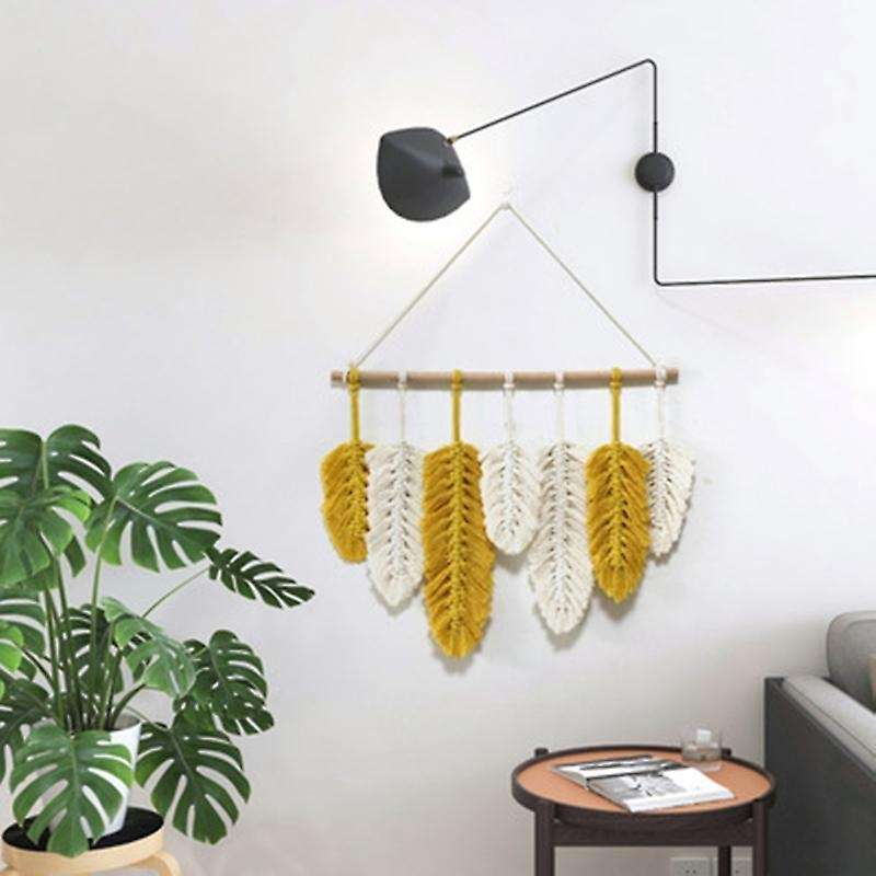 Handmade Macrame Wall Hanging Feather Cotton Woven Leaves Living Room