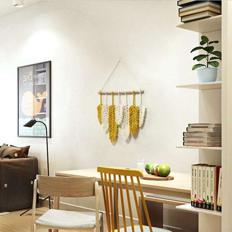 Handmade Macrame Wall Hanging Feather Cotton Woven Leaves Living Room
