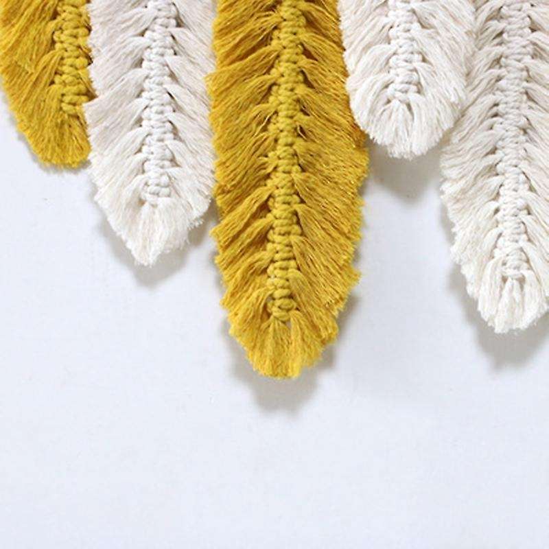 Handmade Macrame Wall Hanging Feather Cotton Woven Leaves Living Room