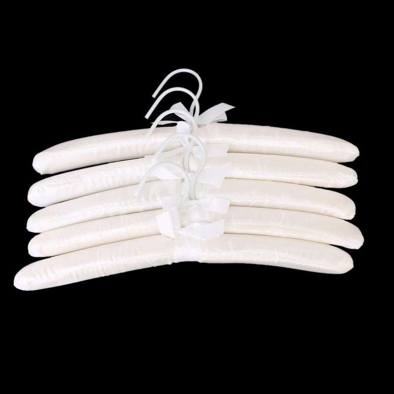 5 X White Satin Padded Clothes Hook Hanger