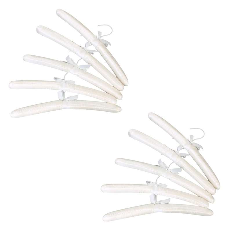 5 X White Satin Padded Clothes Hook Hanger