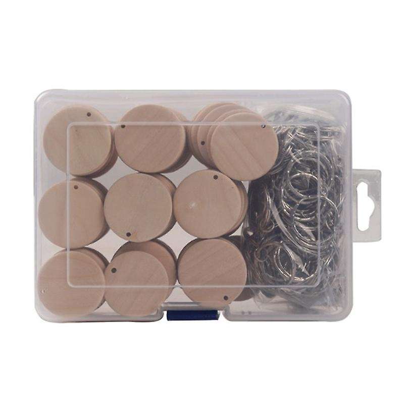100 Pcs Round Wooden Discs with Keychain Tags with Hole Diy Crafts