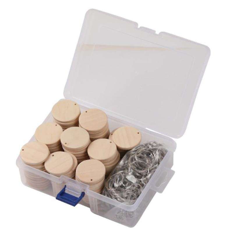 100 Pcs Round Wooden Discs with Keychain Tags with Hole Diy Crafts