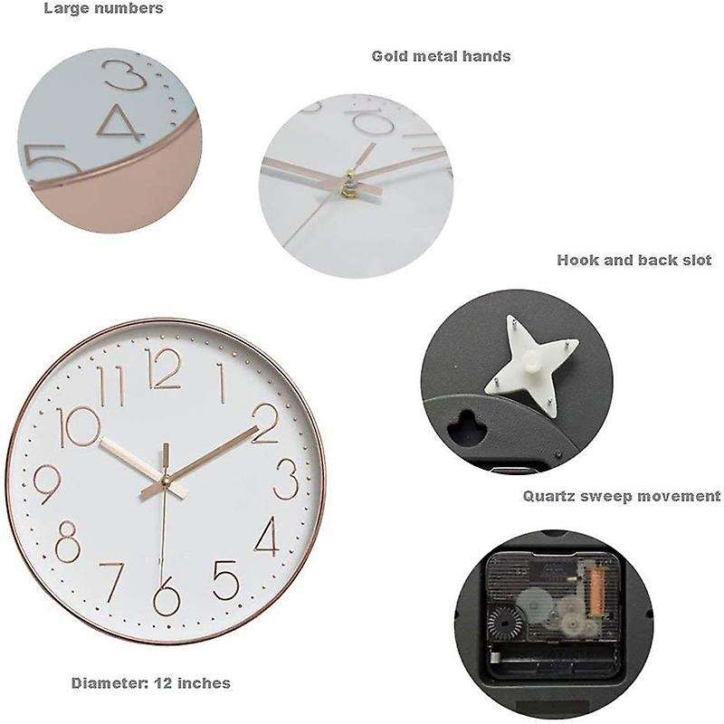 12inch Quartz Wall Clock for Indoor Modern Decorative Rose Golden