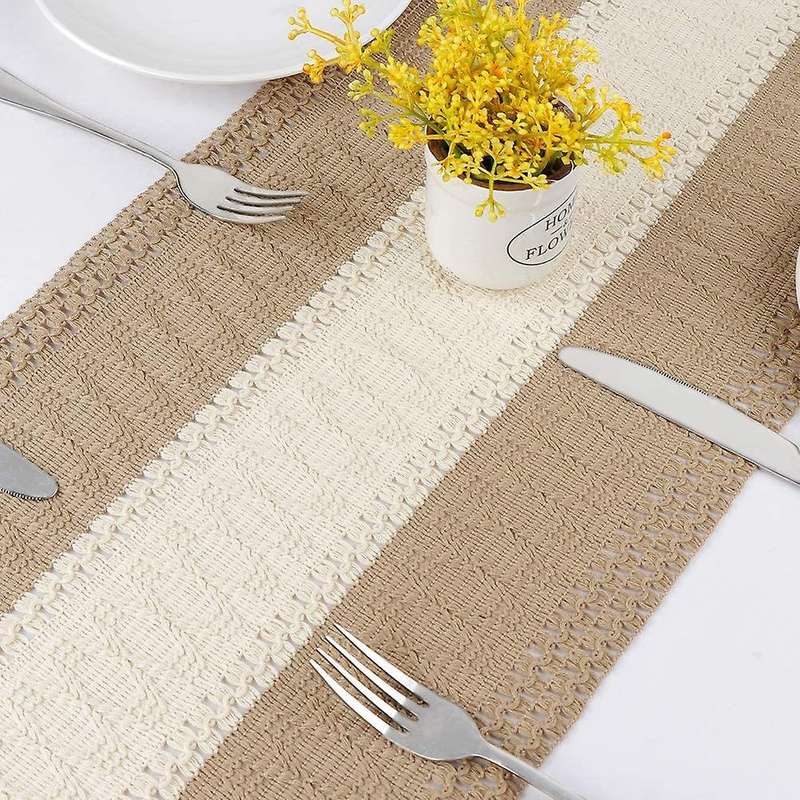 Farmhouse Style Macrame Table Runner Splicing Cotton Tablerunner