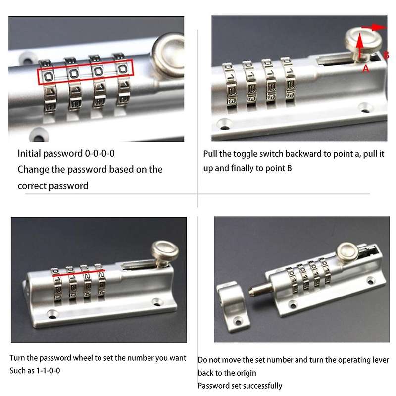 Password Lock Silver Bolt Metal Door Latch Anti-theft Safety