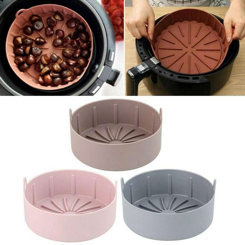 Air Fryer Silicone Pot Air Fryers Oven Kitchen Baking Tray Gray