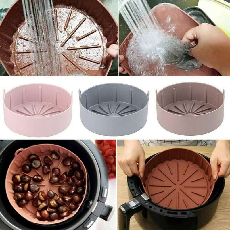Air Fryer Silicone Pot Air Fryers Oven Kitchen Baking Tray Gray