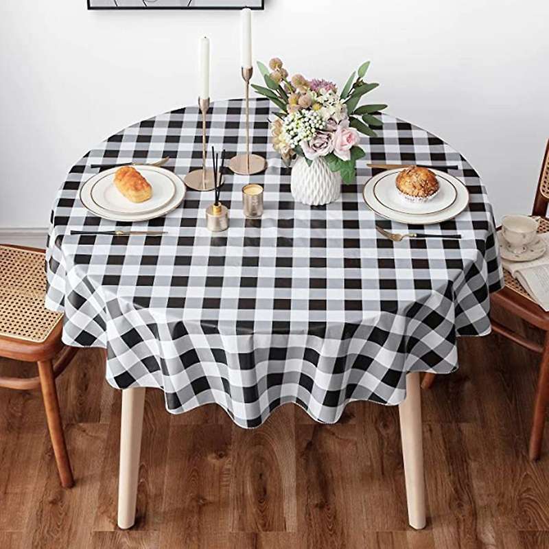 60 Inch Round Buffalo Check Tablecloth, 100% Cotton