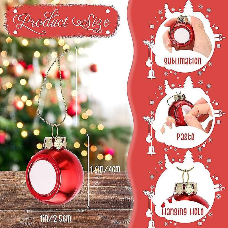 12 Pieces Sublimation Christmas Ball Ornaments Diy Decorations Red