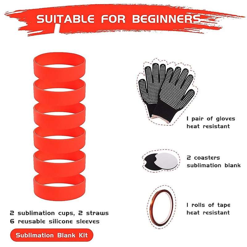 6 Sublimation Blanks Silicone Case, 1 Pair Gloves, 1 Tape, 2 Coaster