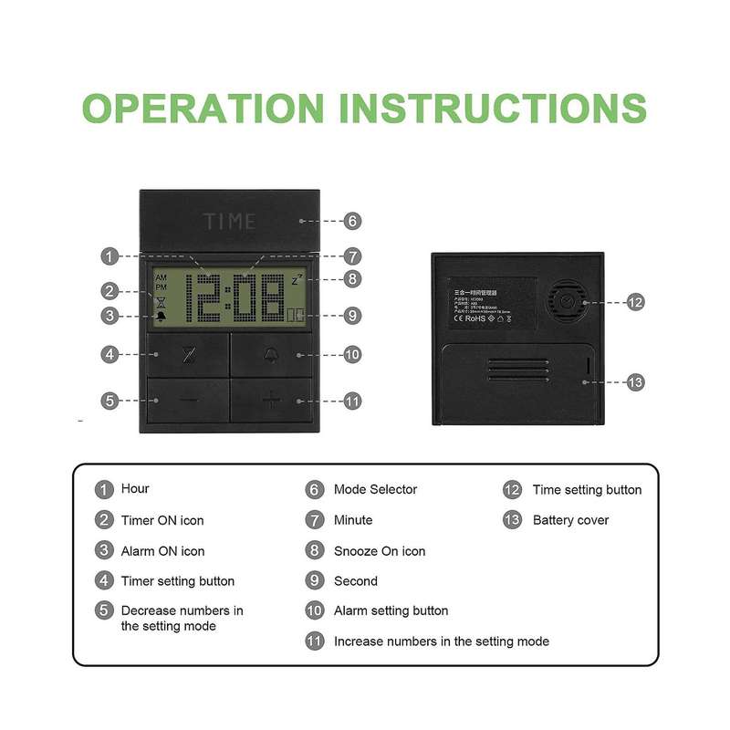 Cube Digital Timer Clock Silent Kitchen for Cooking Kids (black)
