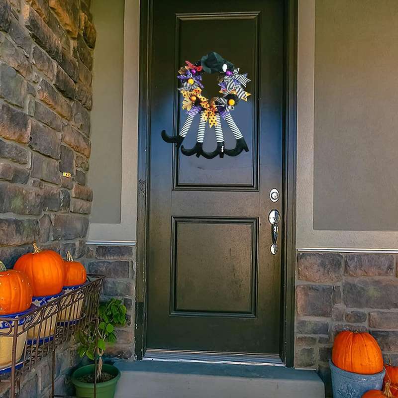 Halloween Witch Hat Leg Pumpkin Door Wreath Happy Party Home Party