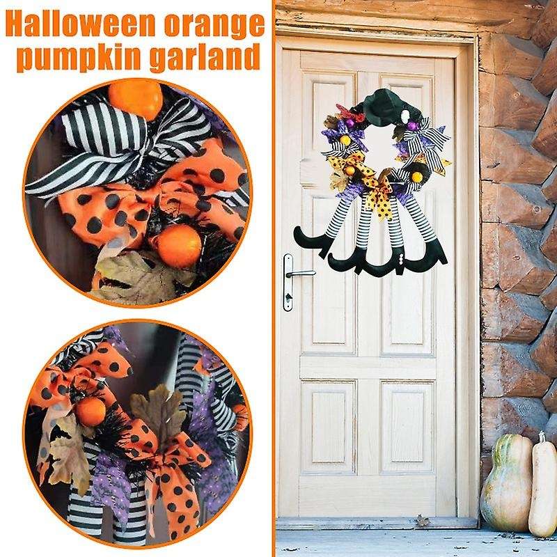 Halloween Witch Hat Leg Pumpkin Door Wreath Happy Party Home Party