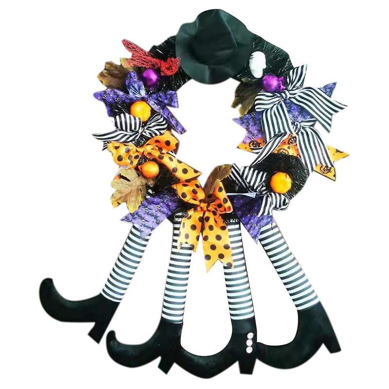 Halloween Witch Hat Leg Pumpkin Door Wreath Happy Party Home Party