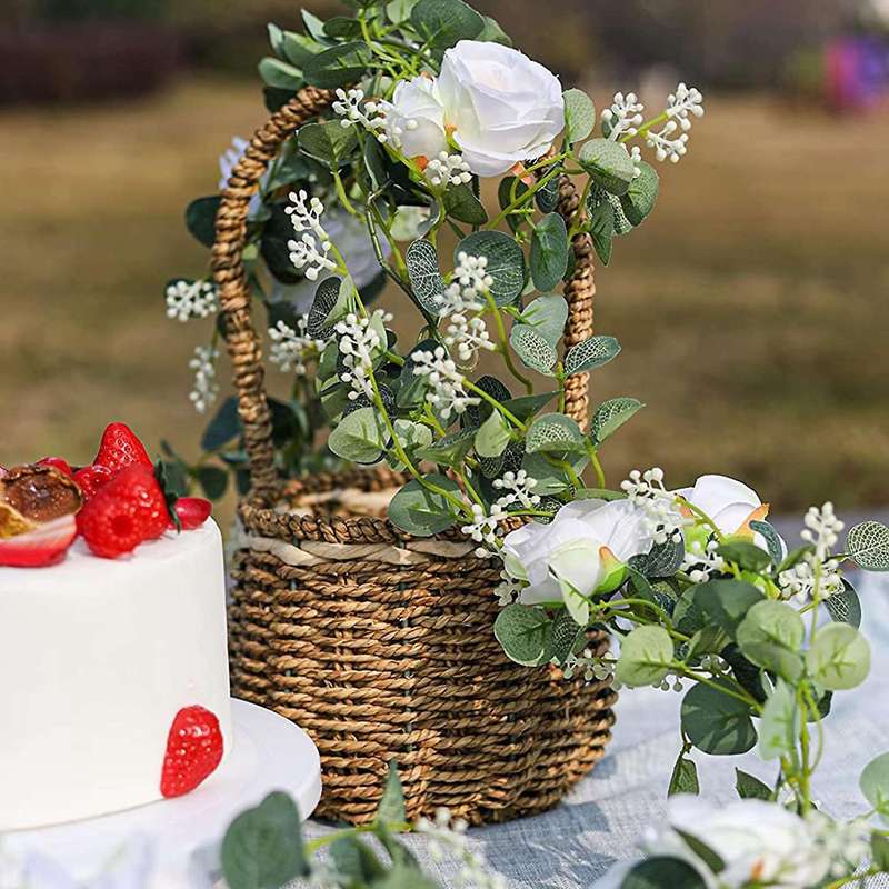 2 Pack Eucalyptus Garland with Champagne Rose, Silk Floral Vines(c)