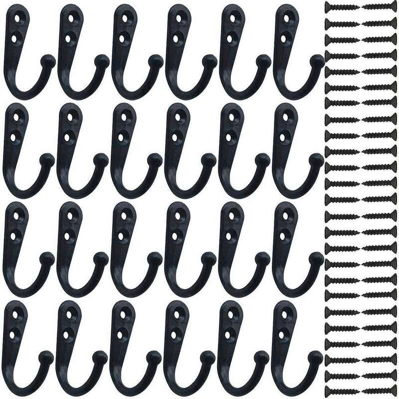 9 Pack Heavy Duty Coat Hooks Wall Mounted with 20 Screws Black Color