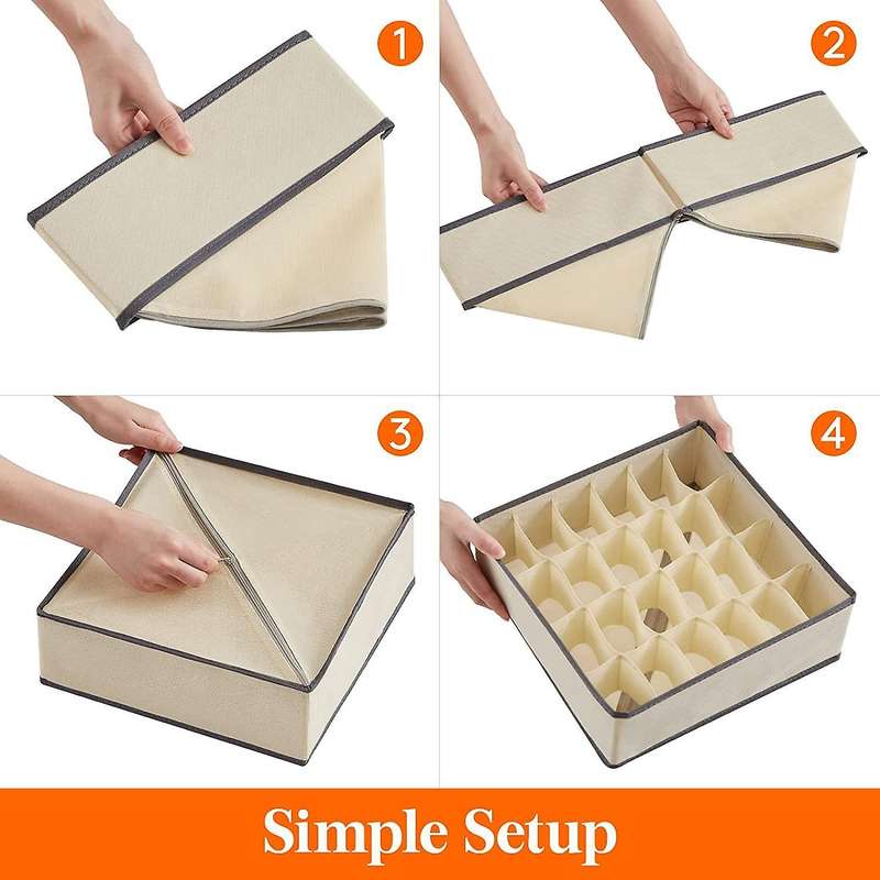 Drawer Underwear Organizer Divider 4 Pieces Fabric Foldable (beige)
