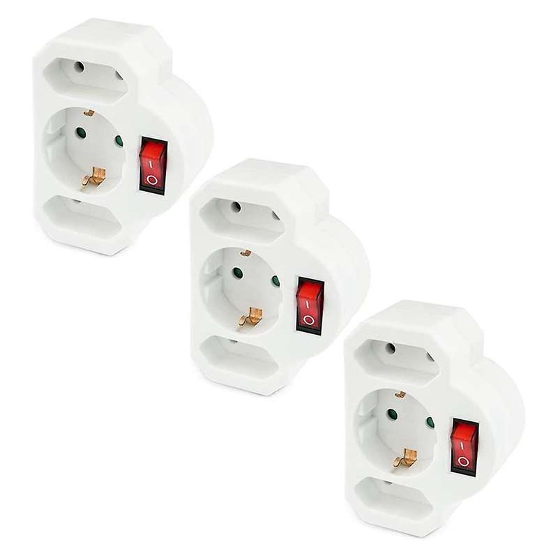 3x Socket Adapter 3-way Euro Socket Socket Switch Eu Plug