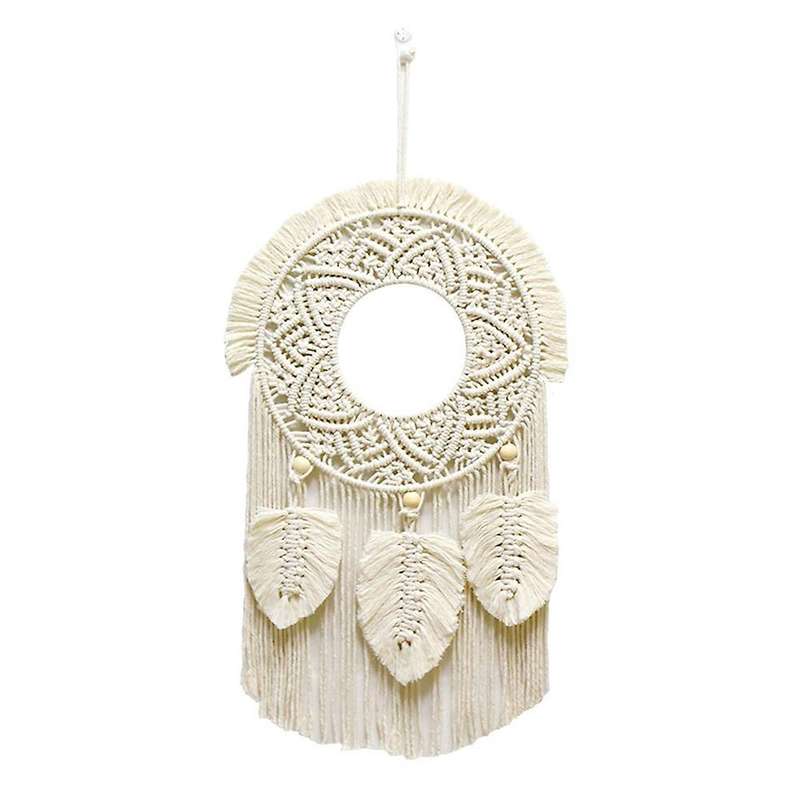 Macrame Feather Wall Hanging Boho Woven Tapestry - Beige