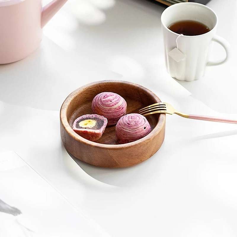 1pcs Walnut Wood Plate Japanese Tray Tableware Household - Round