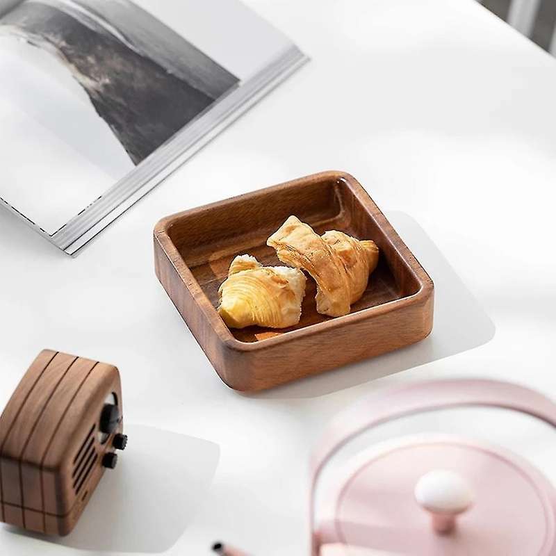 1pcs Walnut Wood Plate Japanese Tray Tableware Household - Round