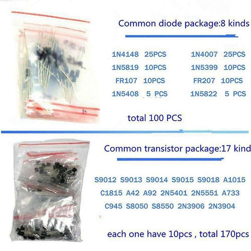1390 Pcs Electronic Components Led Diode Transistor Capacitor