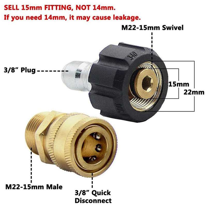 High Pressure Washer Adapter Set Quick Connect Kit, Metric M22-15mm
