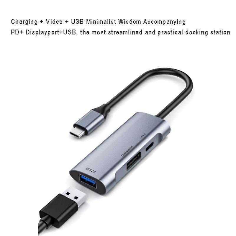 Usb C Hub Type-c Docking Station 3 In 1 4k@60hz Displayport Pd 60w