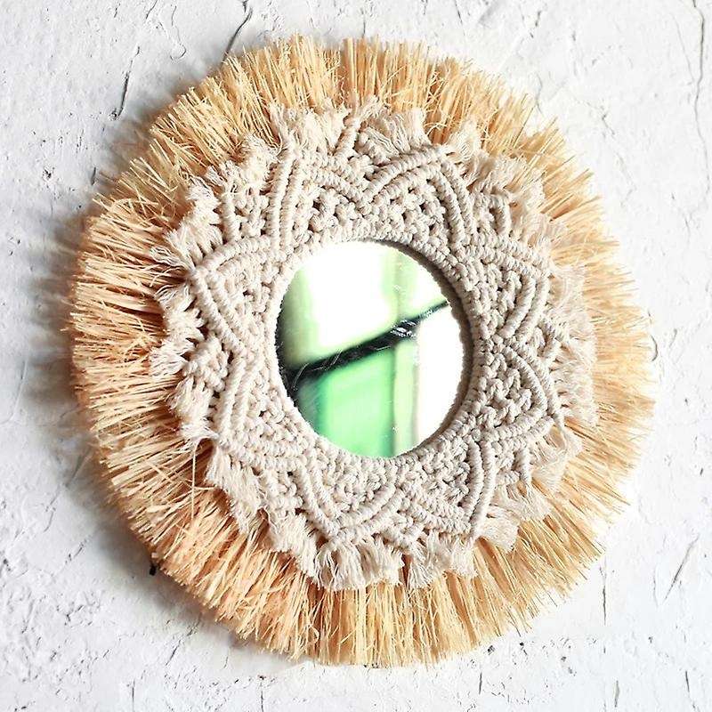 Nordic Straw Woven Wall Boho Decor Handwoven Mirror Decorative Mirror